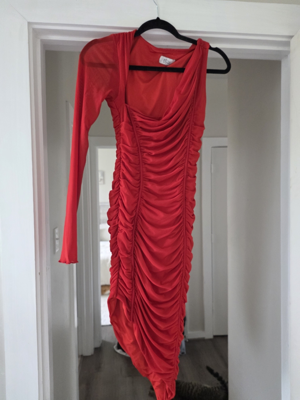 Oh Polly Red Asymmetrical Ruched One-Shoulder Dress